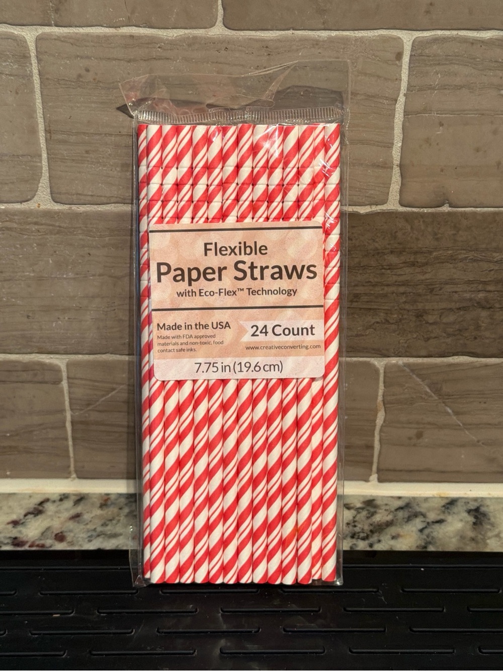 Red And White Striped Eco-Flex Paper Straws 24 Count Brand New